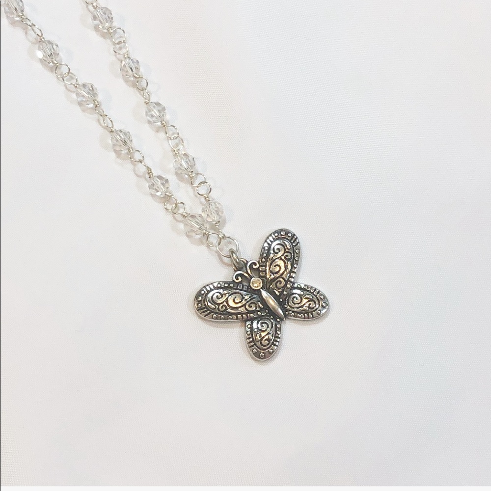NEW SILVER & SWAROVSKI BUTTERFLY NECKLACE